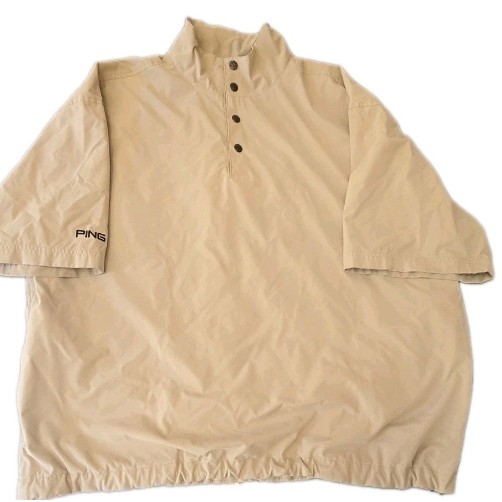 Ping Collection Windbreaker Shirt Mens Large Beige Short Sleeve Golf Pullover L